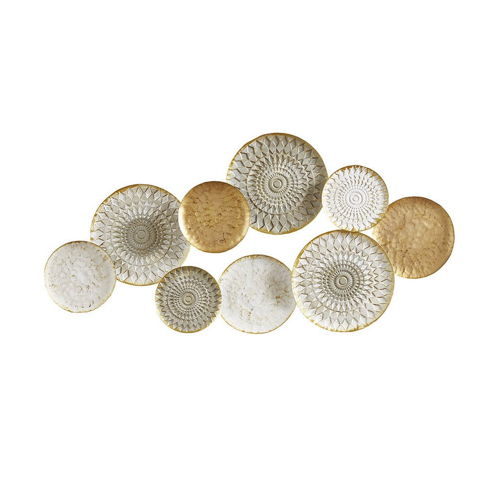 Wall Decor with Geometric Discs, Matte Silver & Gold Metal, 24x47