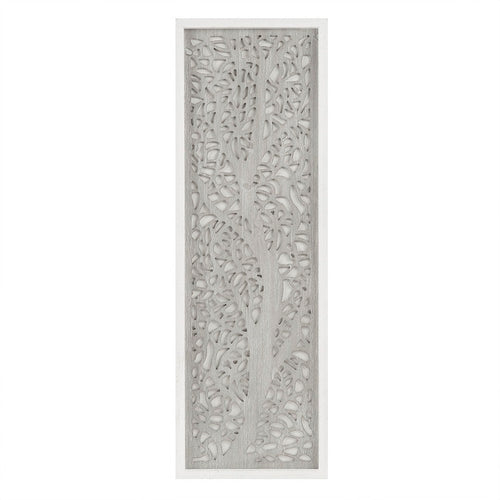 Panel Wall Decor, Laser Cut Botanical Branches, 12x36 Gray Wood