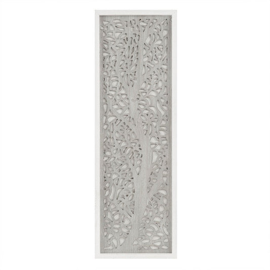 Panel Wall Decor, Laser Cut Botanical Branches, 12x36 Gray Wood