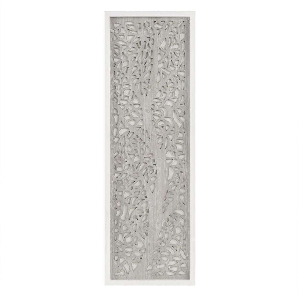 Panel Wall Decor, Laser Cut Botanical Branches, 12x36 Gray Wood