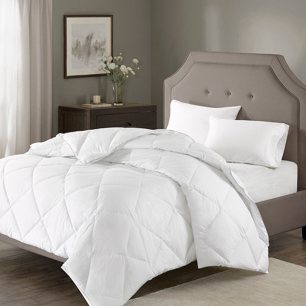 Queen Cotton Bled Comforter, Satin Cord, Diamond Quilting, White
