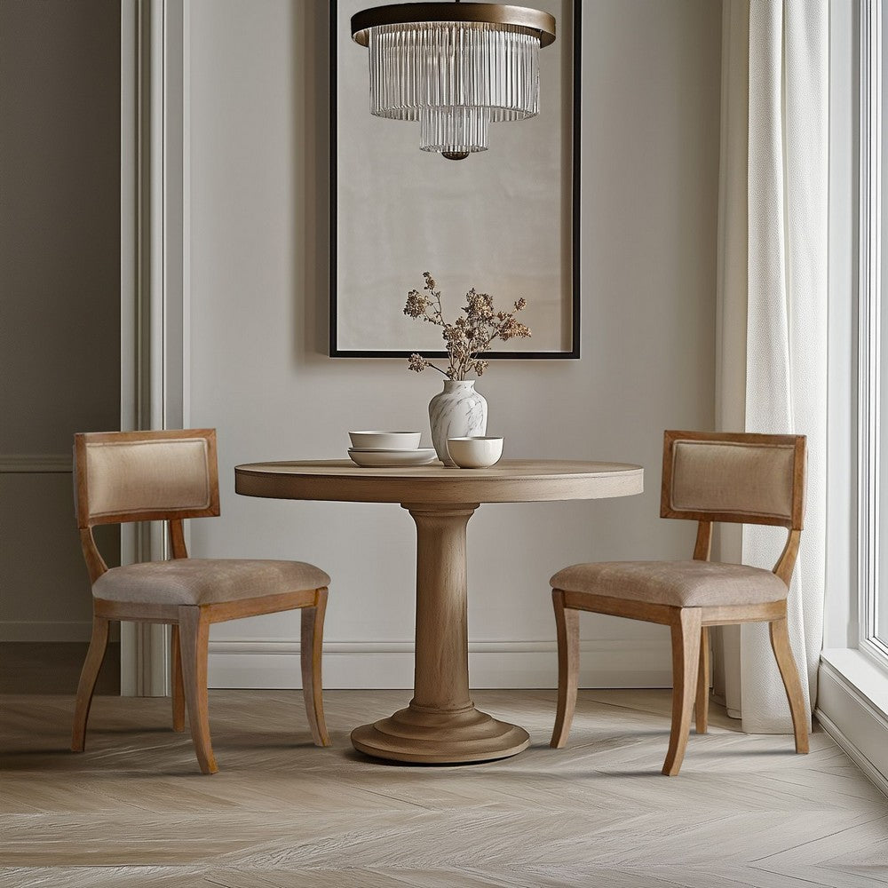 Dining Chair Set of 2, Beige Cushion, Split Back, Natural Brown