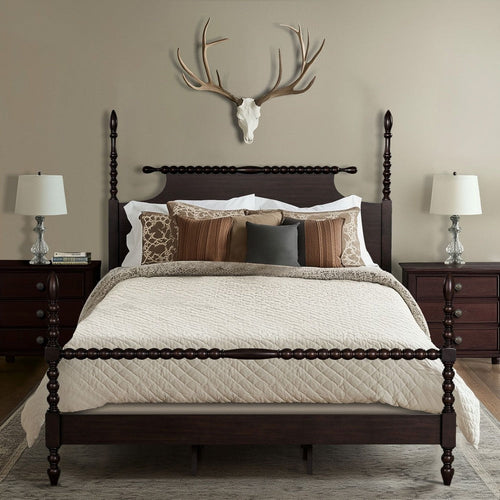 King Size Poster Bed, Sculpted Spindle Frame, Morroco Brown