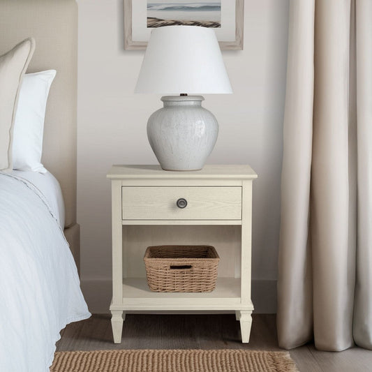 Nightstand, Lower Shelf and 1 Drawer, Turned Legs, Antique Cream