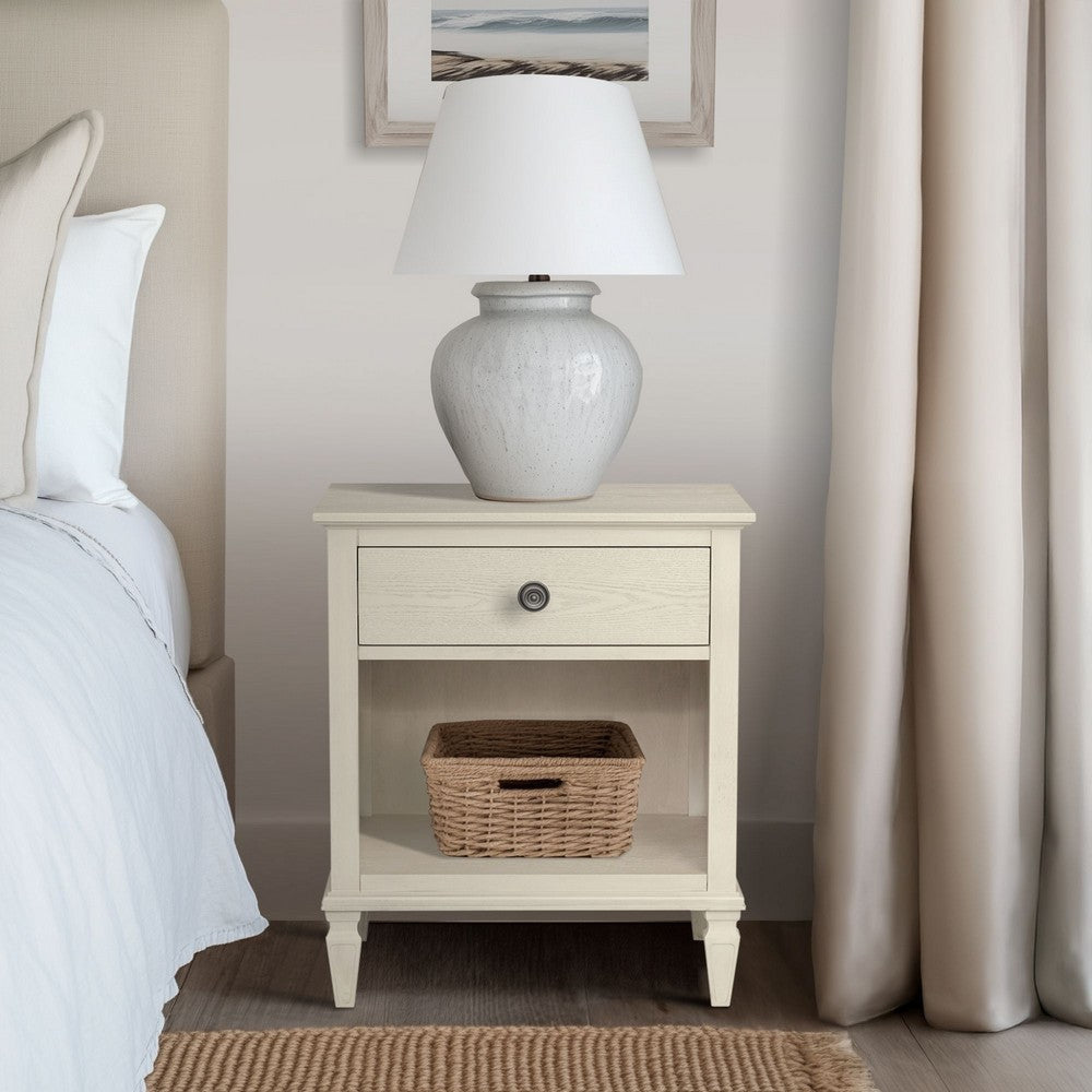 Nightstand, Lower Shelf and 1 Drawer, Turned Legs, Antique Cream