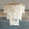 Layered Chandelier w Dimmable White Capiz Shell Shade, Gold Metal