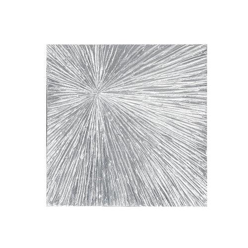Wall Art, Abstract Sunburst Style, 30x30 Hand Painted Silver Resin