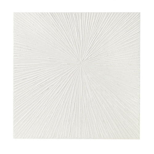 Wall Art, Abstract Sunburst Design, 30x30 Hand Painted White Resin