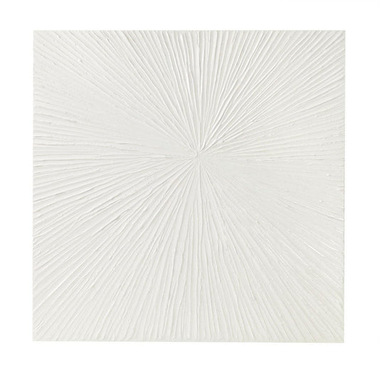 Wall Art, Abstract Sunburst Design, 30x30 Hand Painted White Resin