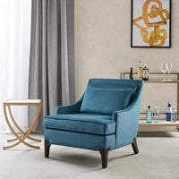 Accent Armchair, 1 Lumbar Pillow, Blue Polyester Jacquard