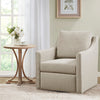 Swivel Armchair, 1 Pillow, Sloped Arms, Light Gray Woven Fabric