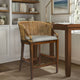 Counter Height Stool w Natural Brown Rattan Back, Gray Padded Seat