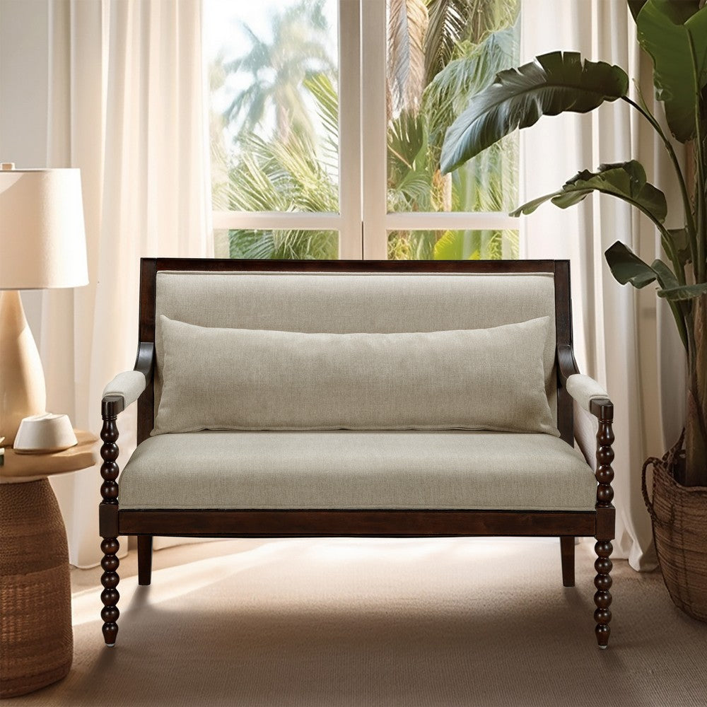 Accent Loveseat, 1 Pillow, Morocco Brown Turned Legs, Taupe Brown