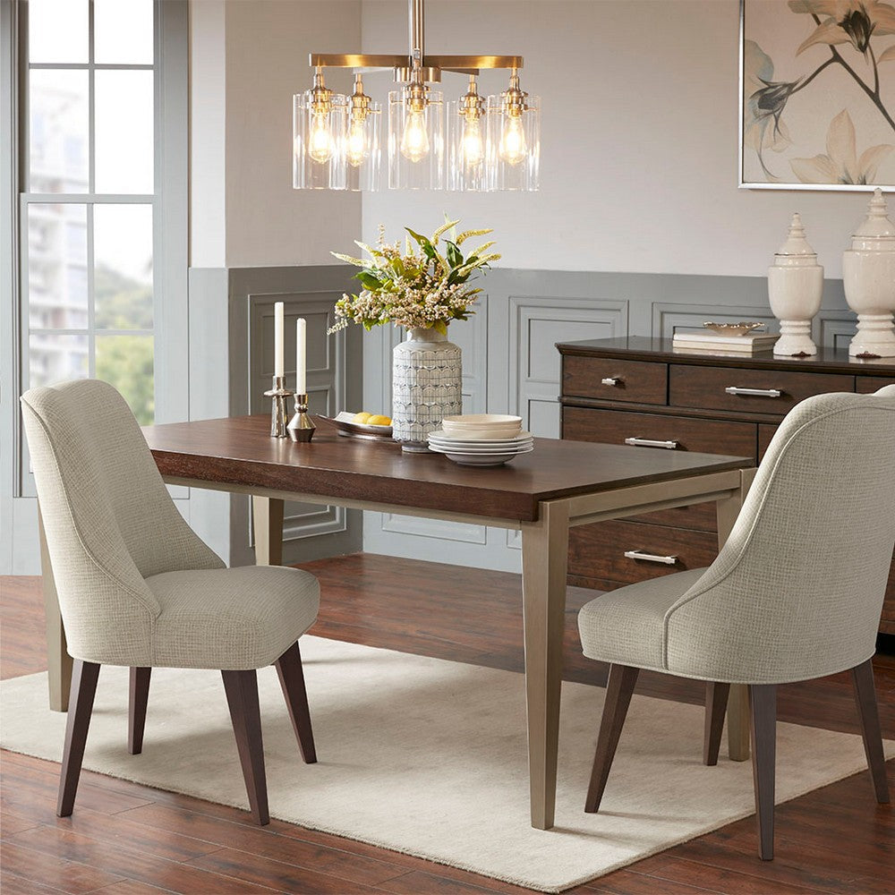 Dining Side Chair Set of 2, Beige Curved Back, Morocco Brown Legs