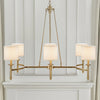 Chandelier, 6 White Shades, Adjustable Chain, Antique Gold Iron