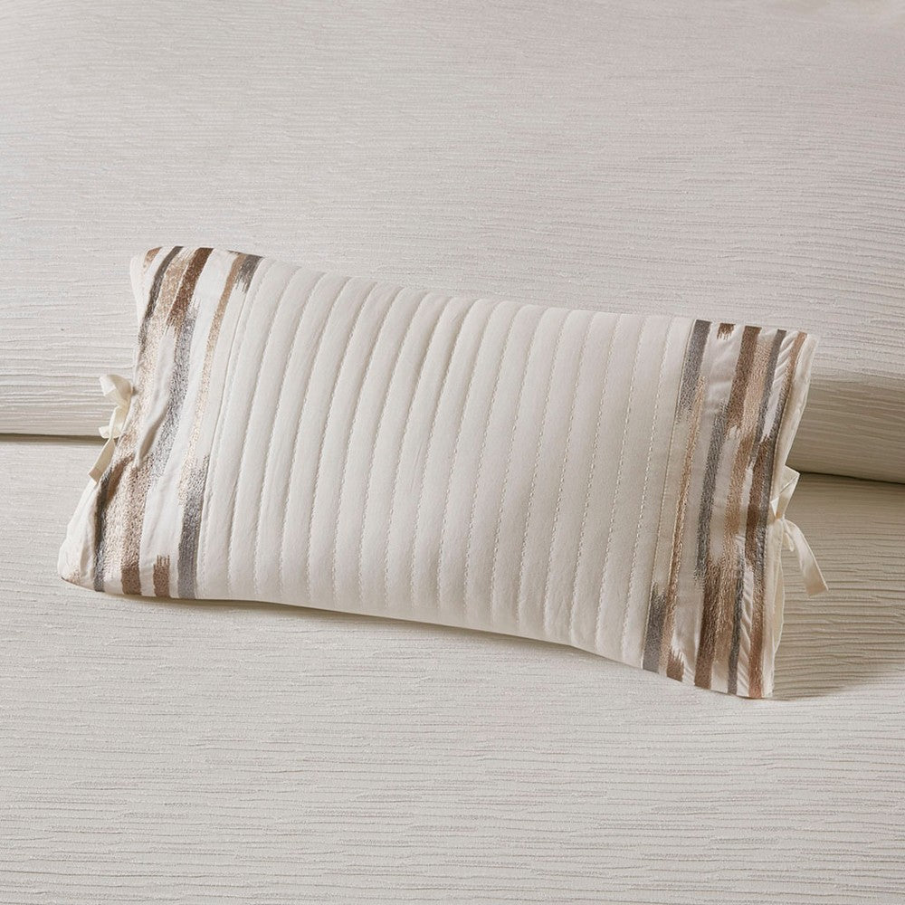 Quilted Lumbar Accent Pillow w Bow-Tie, 12x20 White Cotton Percale