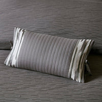Quilted Lumbar Accent Pillow w Bow-Tie, 12x20 Gray Cotton Percale
