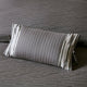 Quilted Lumbar Accent Pillow w Bow-Tie, 12x20 Gray Cotton Percale
