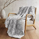 50 x 60 Heated Throw Blanket, Gray and White Geo Faux Feathersoft