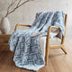 50 x 60 Heated Throw Blanket, Blue and White Geo Faux Feathersoft