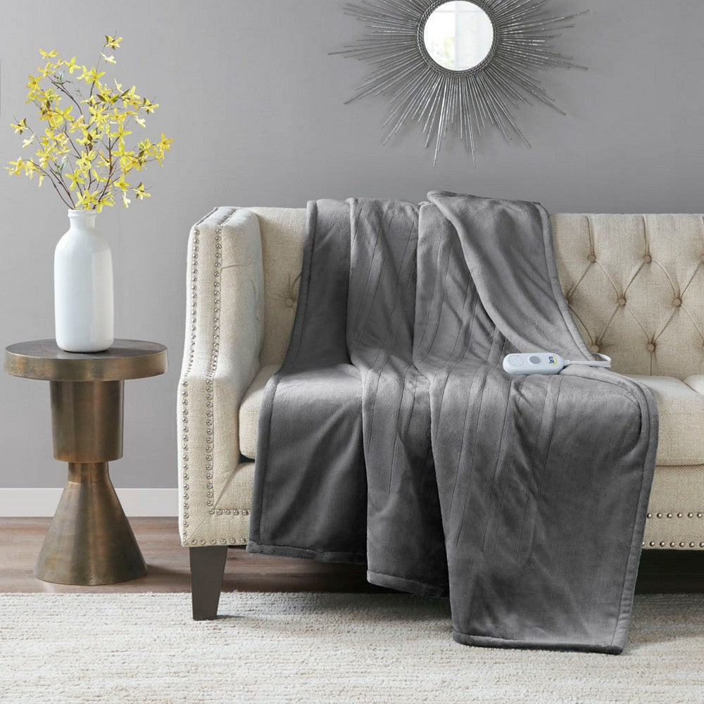 50 x 60 Heated Throw Blanket w 1 Controller, Dark Gray Polyester