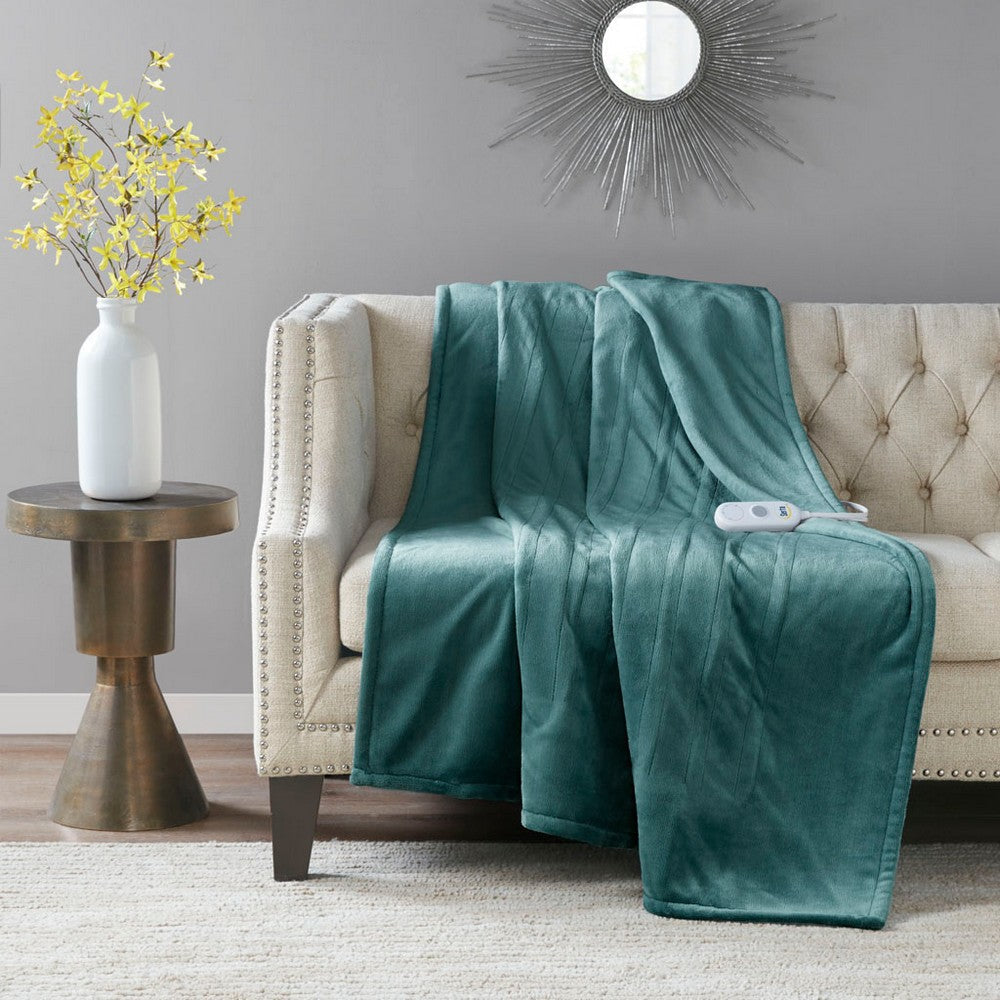50 x 60 Heated Throw Blanket w 1 Controller, Teal Blue Polyester
