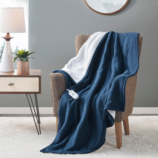 60 x 50 Throw Blanket, Heated, Fleece and Sherpa Fabric, Blue
