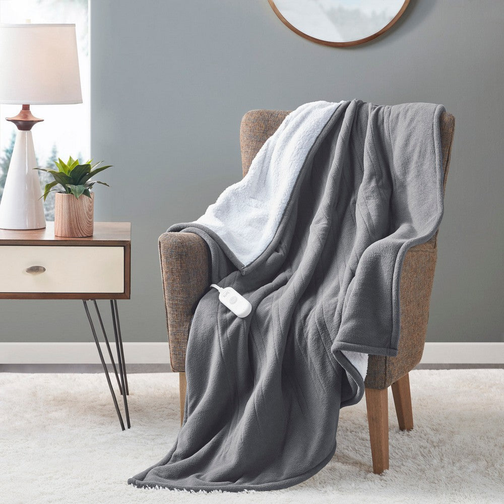 60 x 50 Throw Blanket, Heated, Fleece and Sherpa Fabric, Gray