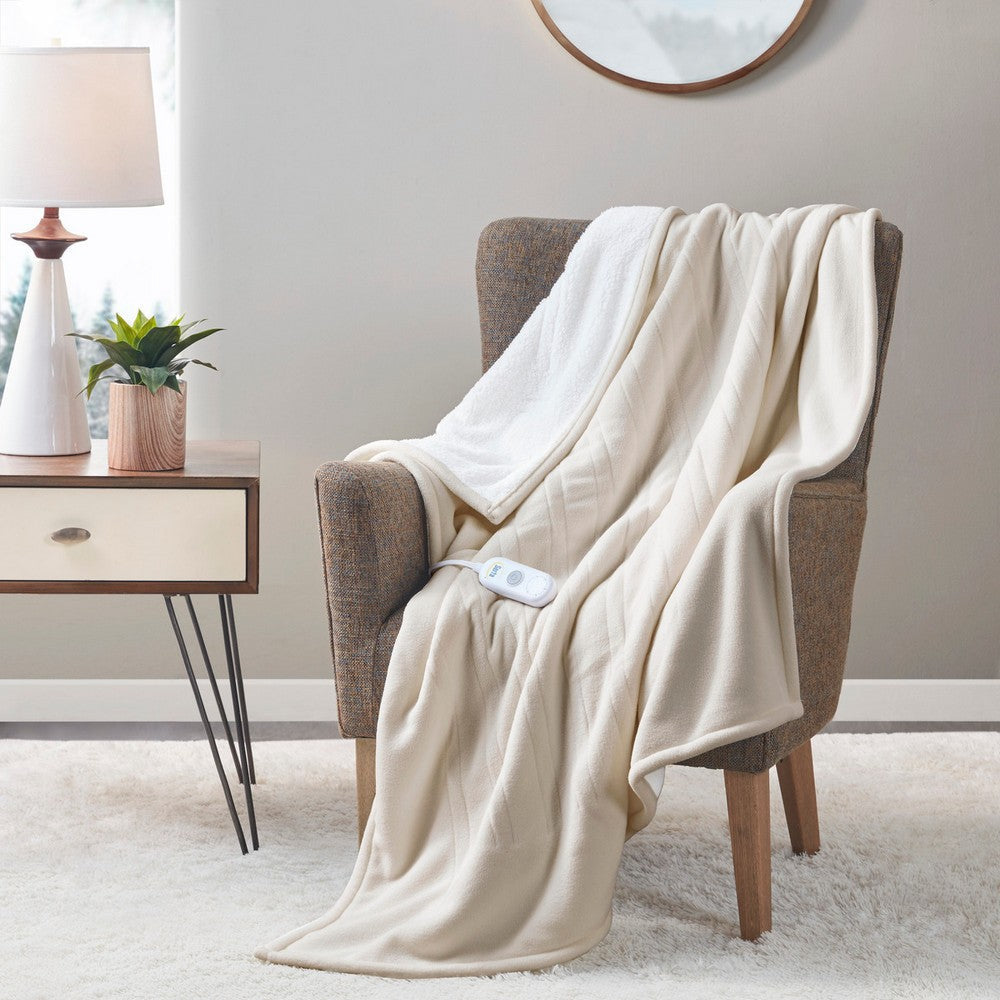 60 x 50 Throw Blanket, Heated, Fleece and Sherpa Fabric, Tan Brown