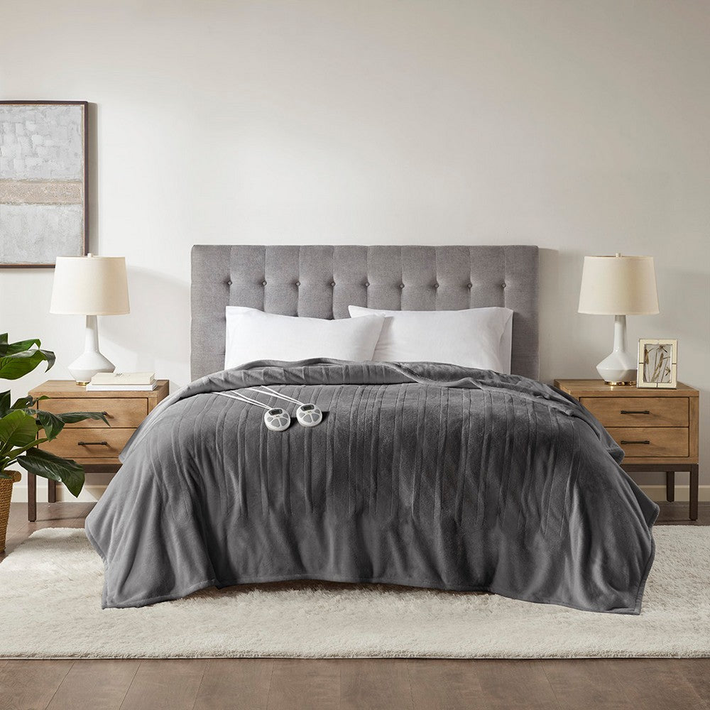 Full Size Heated Blanket w 1 Controller, Dark Gray Polyester