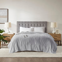 King Size Heated Blanket, 2 Heat Controllers, Light Gray Polyester