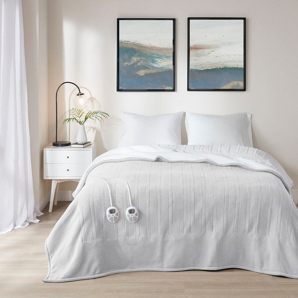 Full Size Heated Blanket, Controller, Light Gray Fleece w Sherpa