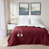 Queen Size Heated Blanket, Controllers, Burgundy Fleece w Sherpa