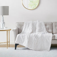 50 x 60 Heated Throw Blanket w Controller, Solid Shaggy Fur, White