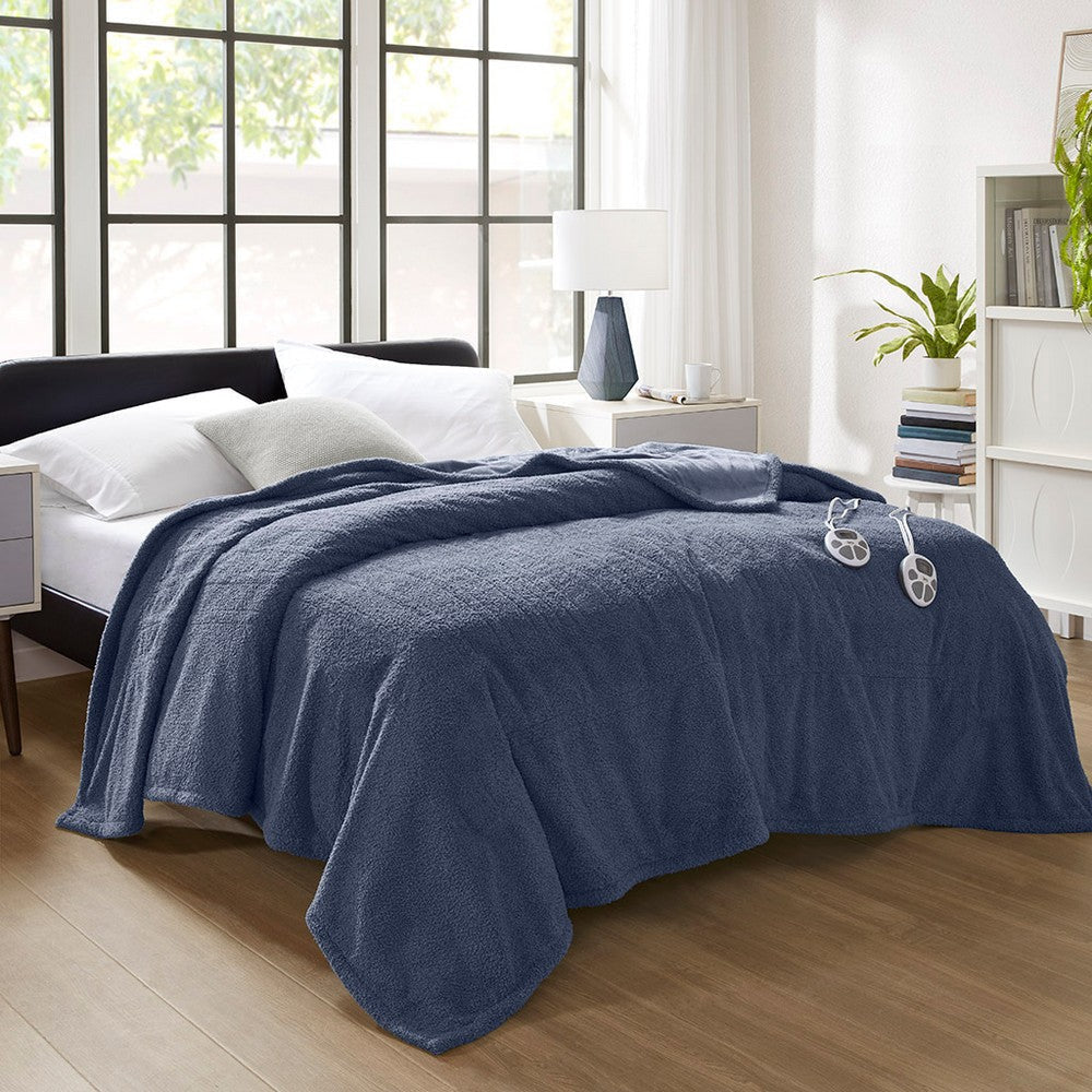 Full Size Blanket, 10 Heating Function, Faux Feathersofa, Navy
