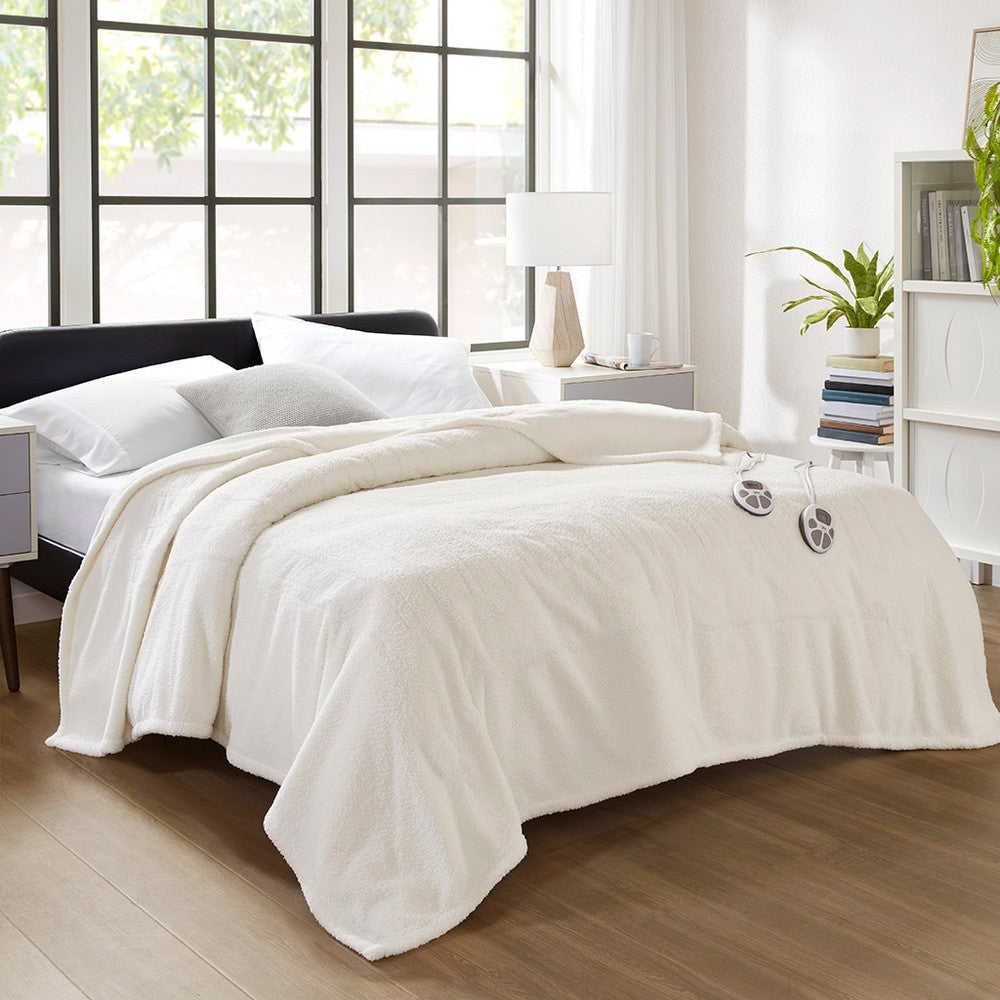 Full Size Blanket, 10 Heating Function, Faux Feathersofa, Ivory