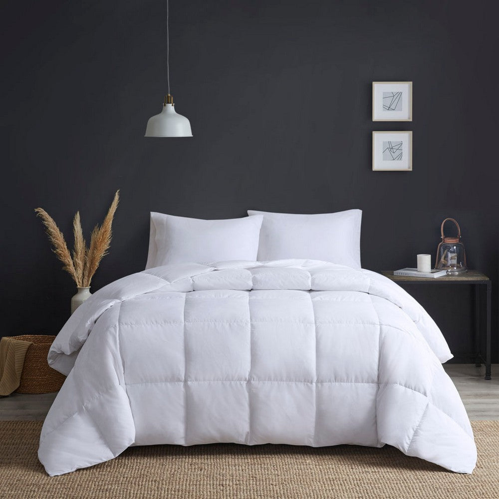 Oversized Microfiber Twin Comforter with Goose Feather Fill, White
