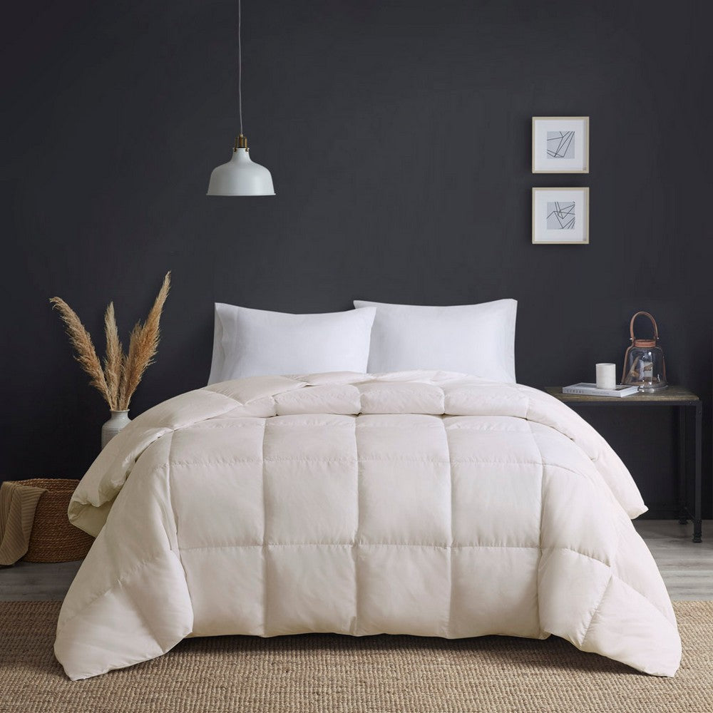 Oversized Microfiber Queen Comforter with Goose Feather Fill, Cream