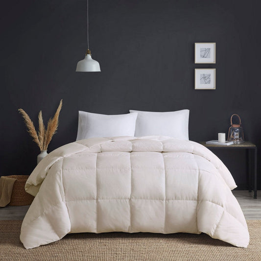 Oversized Microfiber King Comforter with Goose Feather Fill, Cream