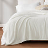 Queen Blanket, Grid Pattern, Ivory Brushed Polyester Microfleece