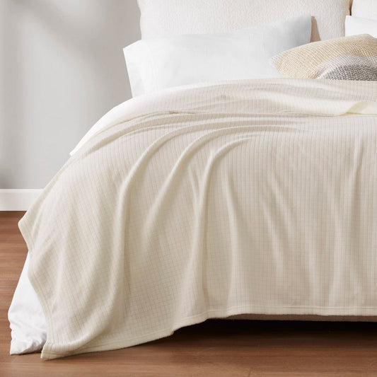 King Blanket, Grid Pattern, Taupe Brushed Polyester Microfleece