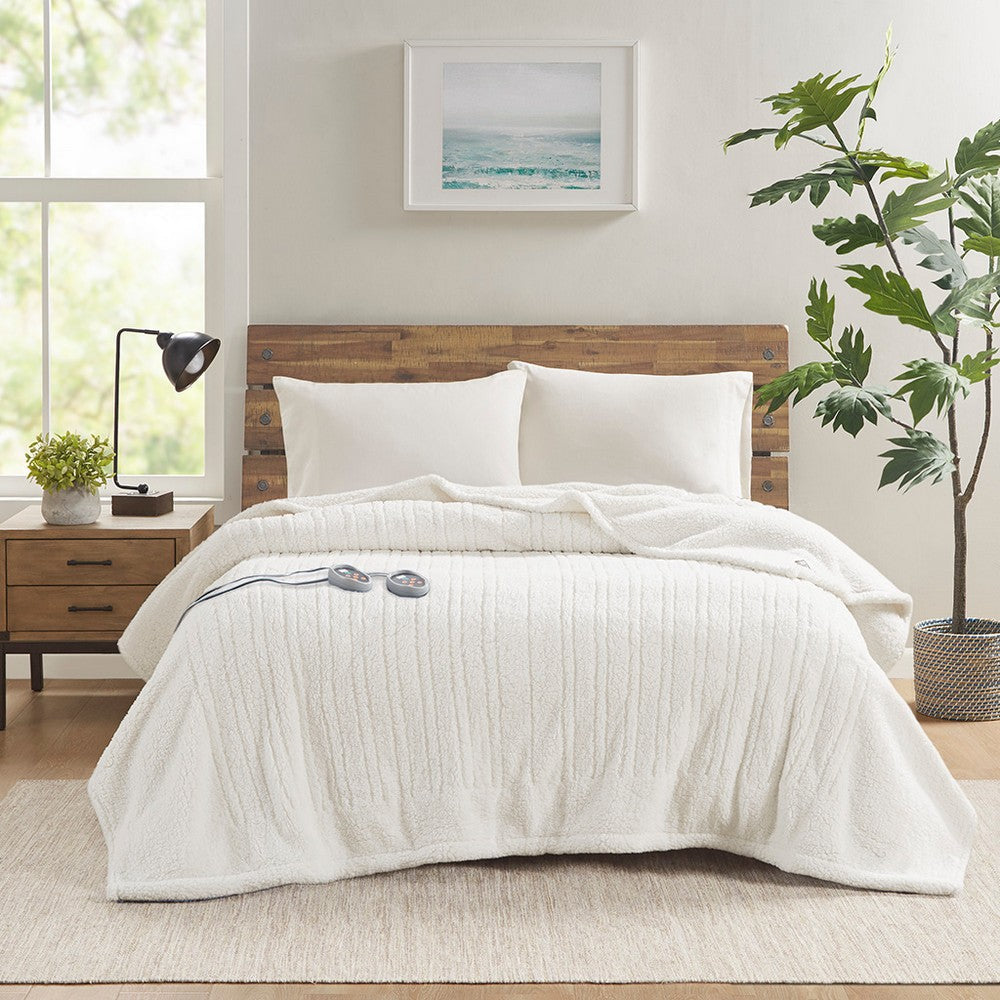 Double Electric Blanket w 20 Heat Settings & Timer, Ivory Sherpa