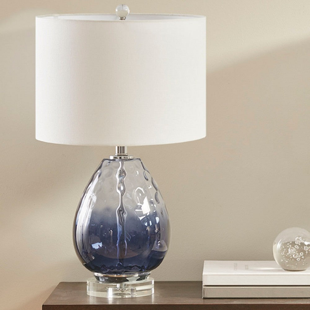 Table Lamp, Cream Polyester Shade, Blue Ombre Glass, Crystal Base