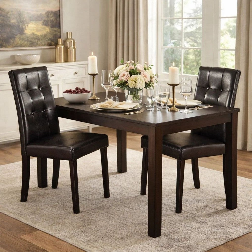 Dining Chair | Faux Leather Upholstery | Pine Frame | Set of 2 | Dark Brown