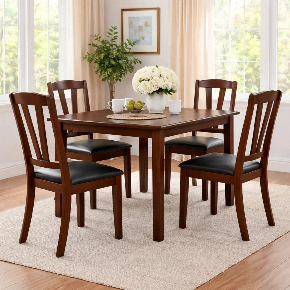 Side Chair | Solid Wood | Leather Seat | Set of 2 | Brown