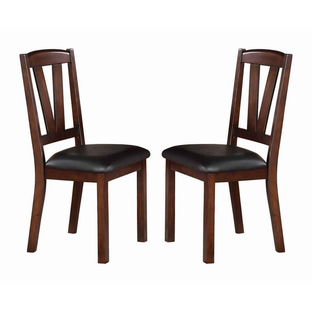 Side Chair | Solid Wood | Leather Seat | Set of 2 | Brown
