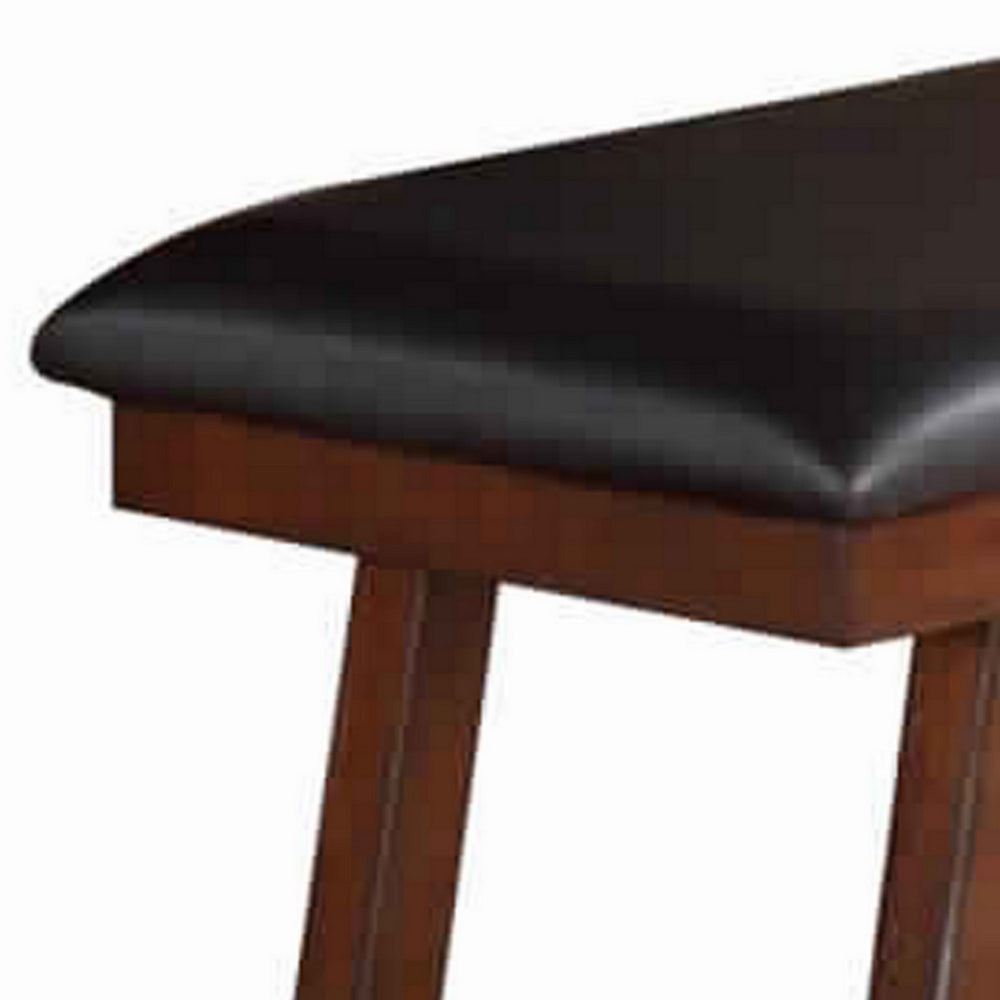 Rubber Wood Bench With Faux Leather Upholstery Small Brown PDX-F1334
