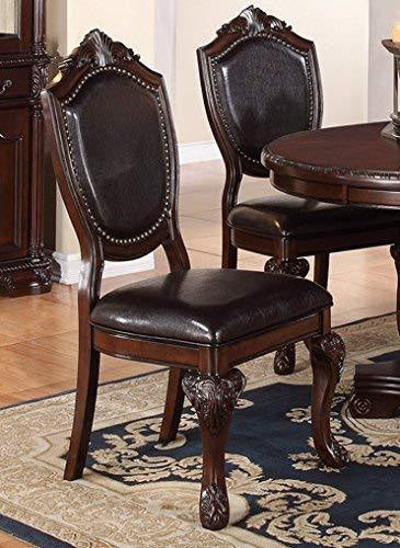 Dining Chair | Traditional Rubber Wood | Faux Leather | Set of 2 | Brown PDX-F1395