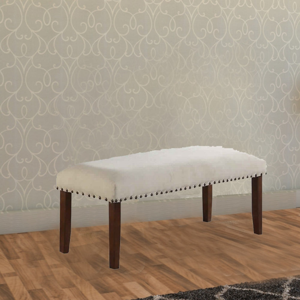Rubber Wood Bench With Nail trim head design Brown and Cream
