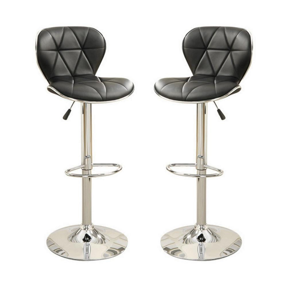 Leather Upholstered Bar Stool With Gas Lift Black Set of 2 By Casagear Home